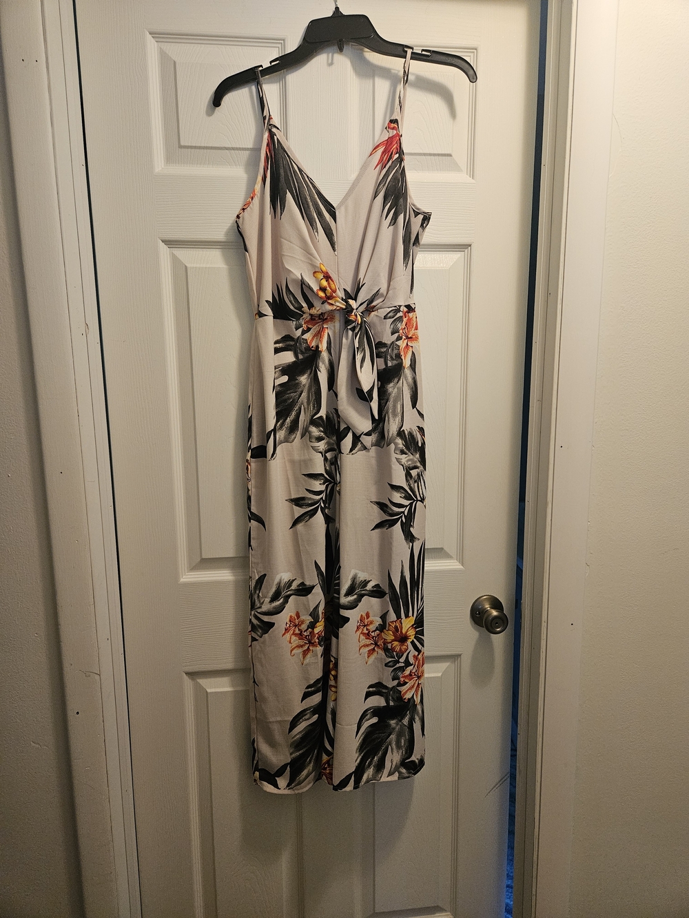 Timing Black and Cream Printed Spaghetti-Strap Jumpsuit